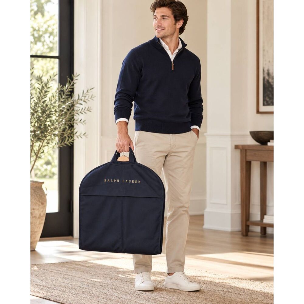 Ralph Lauren Navy Blue Garment Bag Suit Cover Gold Logo Travel Storage